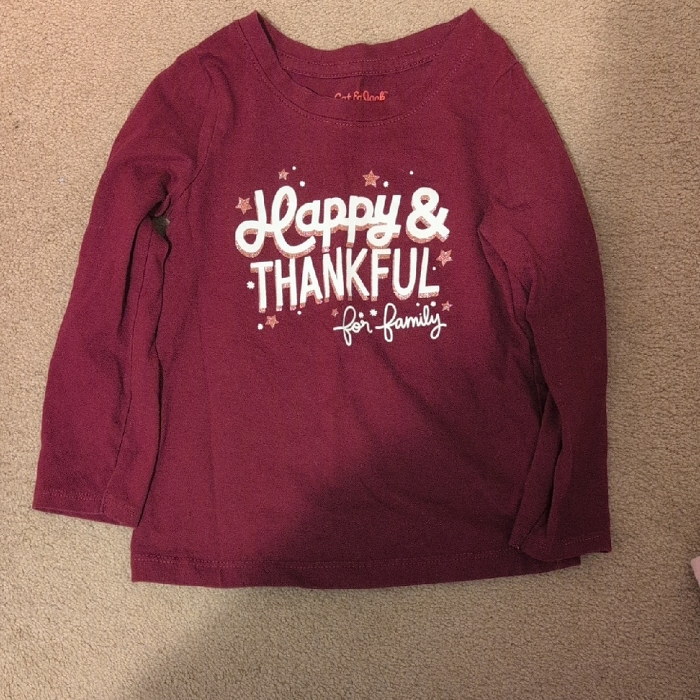Cat & Jack Maroon 'Happy & Thankful' Long Sleeve Tee